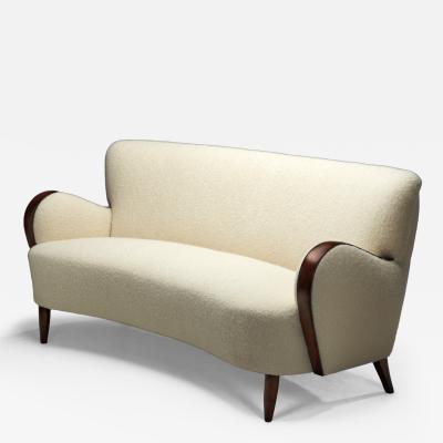 Swedish Modern Sofa with Stained Oak Frame and in White Upholstery Sweden 1940s