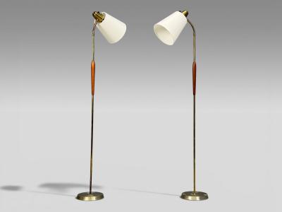 Swedish Modern Standing Lamps Teak Brass Sweden 1940s