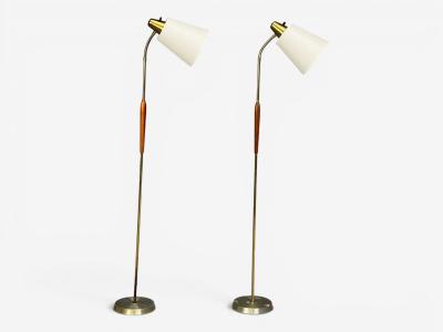 Swedish Modern Standing Lamps Teak Brass Sweden 1940s