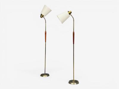 Swedish Modern Standing Lamps Teak Brass Sweden 1940s