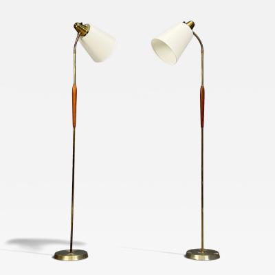 Swedish Modern Standing Lamps Teak Brass Sweden 1940s