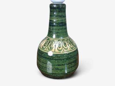 Swedish Modern Table Lamp Green Glazed Stoneware Crochet Shade Sweden 1976