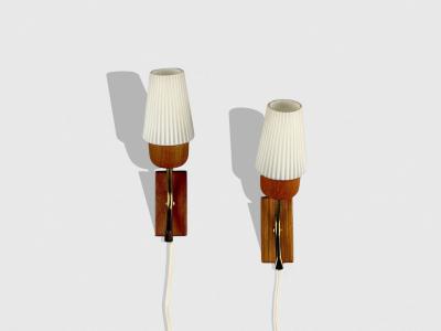 Swedish Modern Teak Brass Glass Wall Lights Sweden 1960s