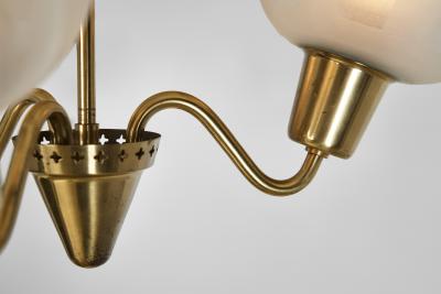 Swedish Modern Three Armed Chandelier with Frosted Glass Shades Sweden 1940s