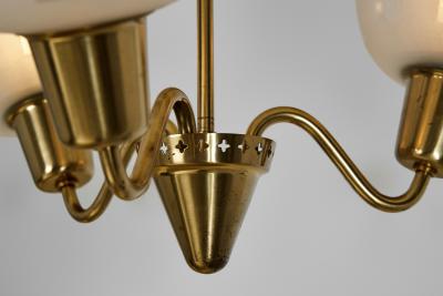Swedish Modern Three Armed Chandelier with Frosted Glass Shades Sweden 1940s