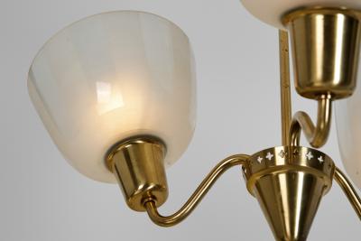 Swedish Modern Three Armed Chandelier with Frosted Glass Shades Sweden 1940s
