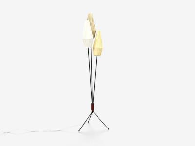 Swedish Modern Three Light Floor Lamp Metal Beige Shades Sweden 1950s