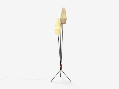 Swedish Modern Three Light Floor Lamp Metal Beige Shades Sweden 1950s