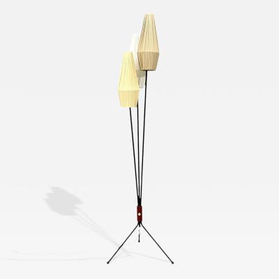 Swedish Modern Three Light Floor Lamp Metal Beige Shades Sweden 1950s