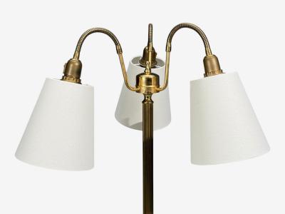 Swedish Modern Three Light Floor Lamp Reeded Brass Fabric Sweden 1970s