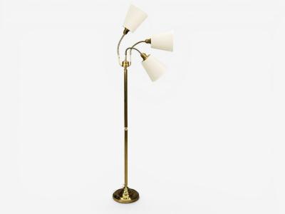 Swedish Modern Three Light Floor Lamp Reeded Brass Fabric Sweden 1970s