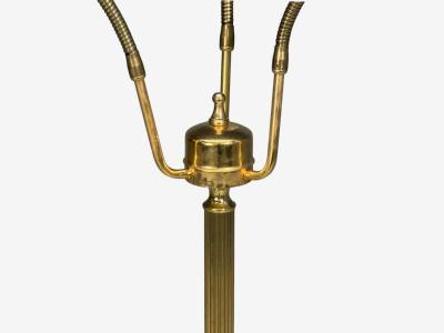 Swedish Modern Three Light Floor Lamp Reeded Brass Fabric Sweden 1970s