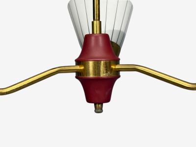 Swedish Modern Three Light Pendant Light Brass Wood Glass Sweden 1950s