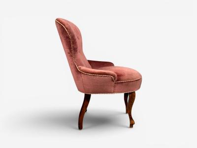 Swedish Modern Traditional Slipper Chairs Pink Velvet Wood Sweden 1950s