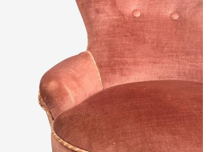 Swedish Modern Traditional Slipper Chairs Pink Velvet Wood Sweden 1950s