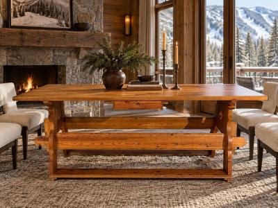 Swedish Modern Trestle Dining Table Carved Pine Sweden 1950s