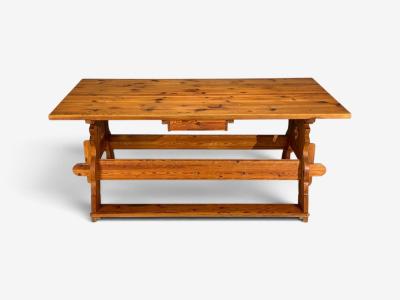 Swedish Modern Trestle Dining Table Carved Pine Sweden 1950s