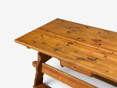Swedish Modern Trestle Dining Table Carved Pine Sweden 1950s