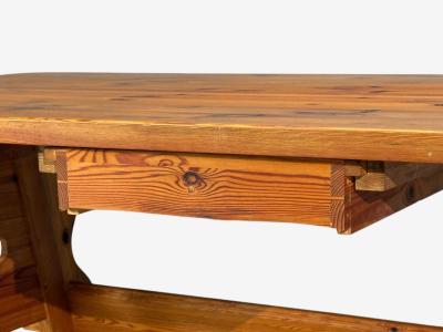 Swedish Modern Trestle Dining Table Carved Pine Sweden 1950s