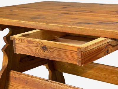 Swedish Modern Trestle Dining Table Carved Pine Sweden 1950s