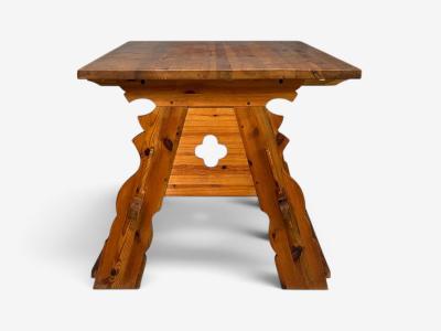 Swedish Modern Trestle Dining Table Carved Pine Sweden 1950s