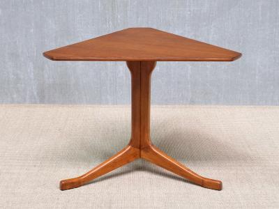 Swedish Modern Triangular Teak Side Table with Three Legged Base 1950s