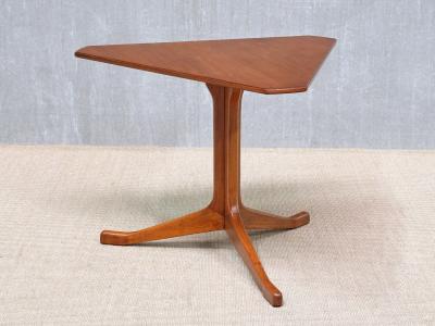 Swedish Modern Triangular Teak Side Table with Three Legged Base 1950s