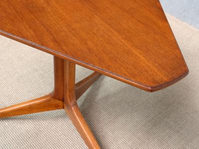 Swedish Modern Triangular Teak Side Table with Three Legged Base 1950s