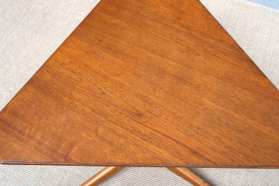 Swedish Modern Triangular Teak Side Table with Three Legged Base 1950s