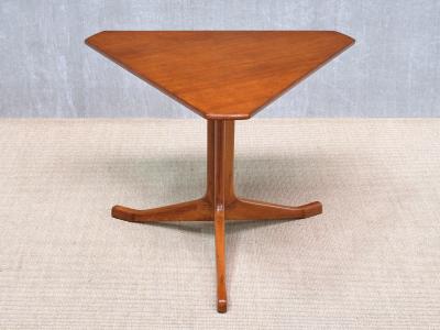 Swedish Modern Triangular Teak Side Table with Three Legged Base 1950s