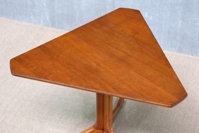 Swedish Modern Triangular Teak Side Table with Three Legged Base 1950s