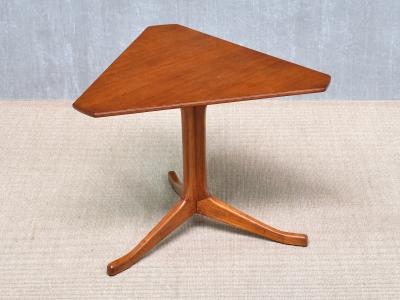 Swedish Modern Triangular Teak Side Table with Three Legged Base 1950s