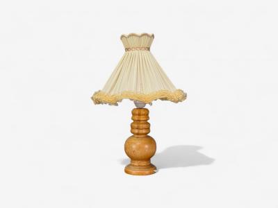 Swedish Modern Turned Birch Silk Table Lamp Sweden 1960s