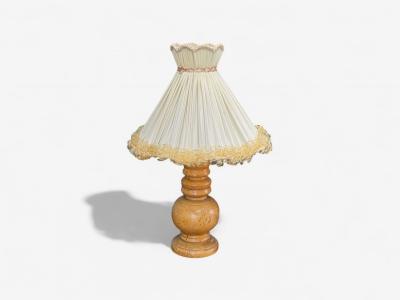 Swedish Modern Turned Birch Silk Table Lamp Sweden 1960s