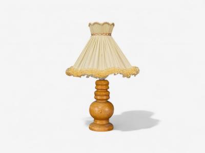 Swedish Modern Turned Birch Silk Table Lamp Sweden 1960s