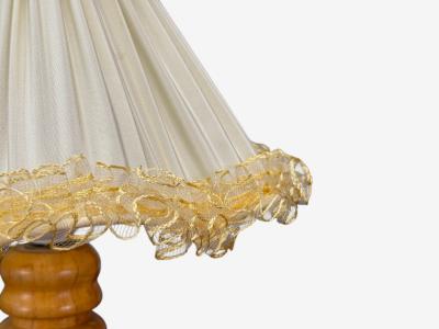 Swedish Modern Turned Birch Silk Table Lamp Sweden 1960s