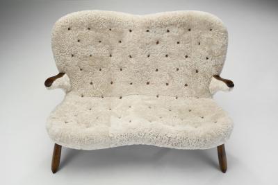 Swedish Modern Two Seater Sofa in Sheepskin Sweden 1940s