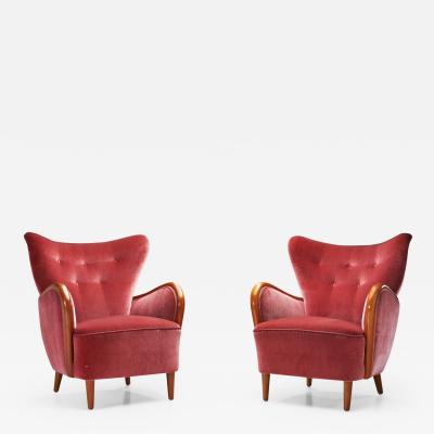 Swedish Modern Upholstered Armchairs Sweden 1940s
