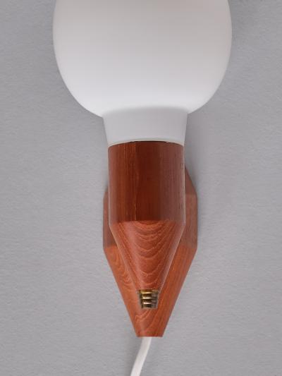 Swedish Modern Wall Lamps in Teak Wood Brass and Opaline Glass Sweden 1950s
