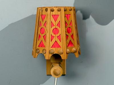 Swedish Modern Wall Lights Pine Red Textile Sweden 1970s