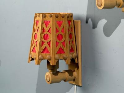 Swedish Modern Wall Lights Pine Red Textile Sweden 1970s