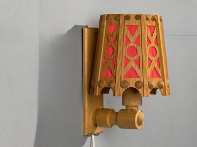 Swedish Modern Wall Lights Pine Red Textile Sweden 1970s