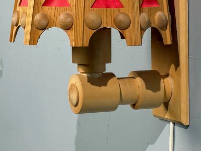 Swedish Modern Wall Lights Pine Red Textile Sweden 1970s