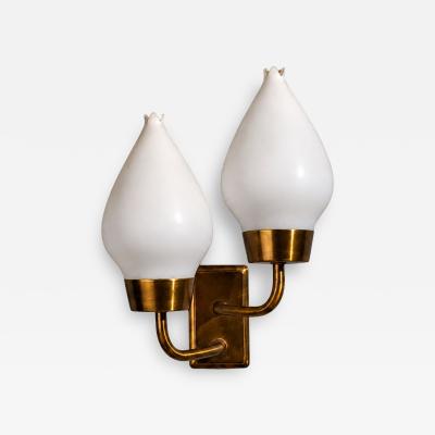 Swedish Modern Wall Sconce Brass Opaline Glass Sweden 1940s