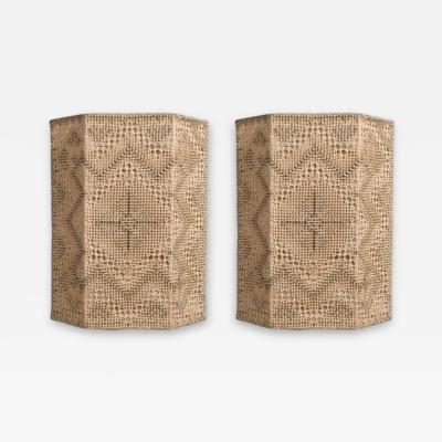 Swedish Modern Wall Sconces Beige and White Crocheted Fabric Sweden 1970s