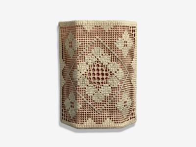 Swedish Modern Wall Sconces Pink and White Crocheted Fabric Sweden 1970s