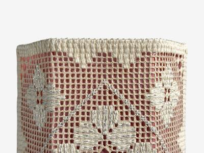 Swedish Modern Wall Sconces Pink and White Crocheted Fabric Sweden 1970s