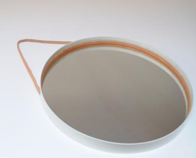 Swedish Modern White Bentwood Mirror with Leather Hanging Strap by Glas M ster