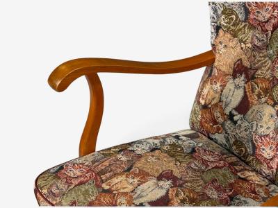 Swedish Modern Wingback Lounge Chair Birch Fabric Sweden 1950s