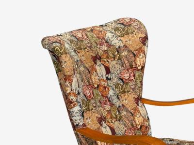 Swedish Modern Wingback Lounge Chair Birch Fabric Sweden 1950s